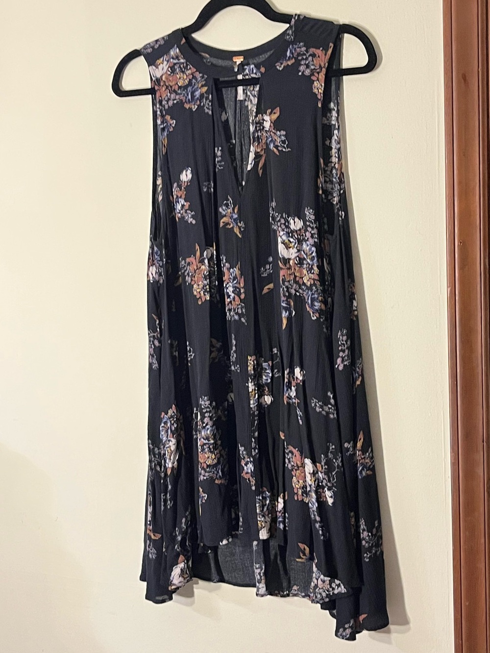 Free People Snap Out Of It Floral High-Low Black Sleeveless Swing Dress Small
